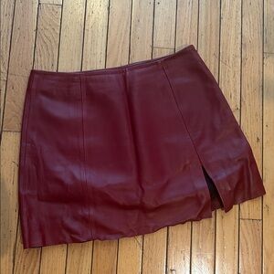 Veda x Reformation Leather Mini Skirt in Crimson